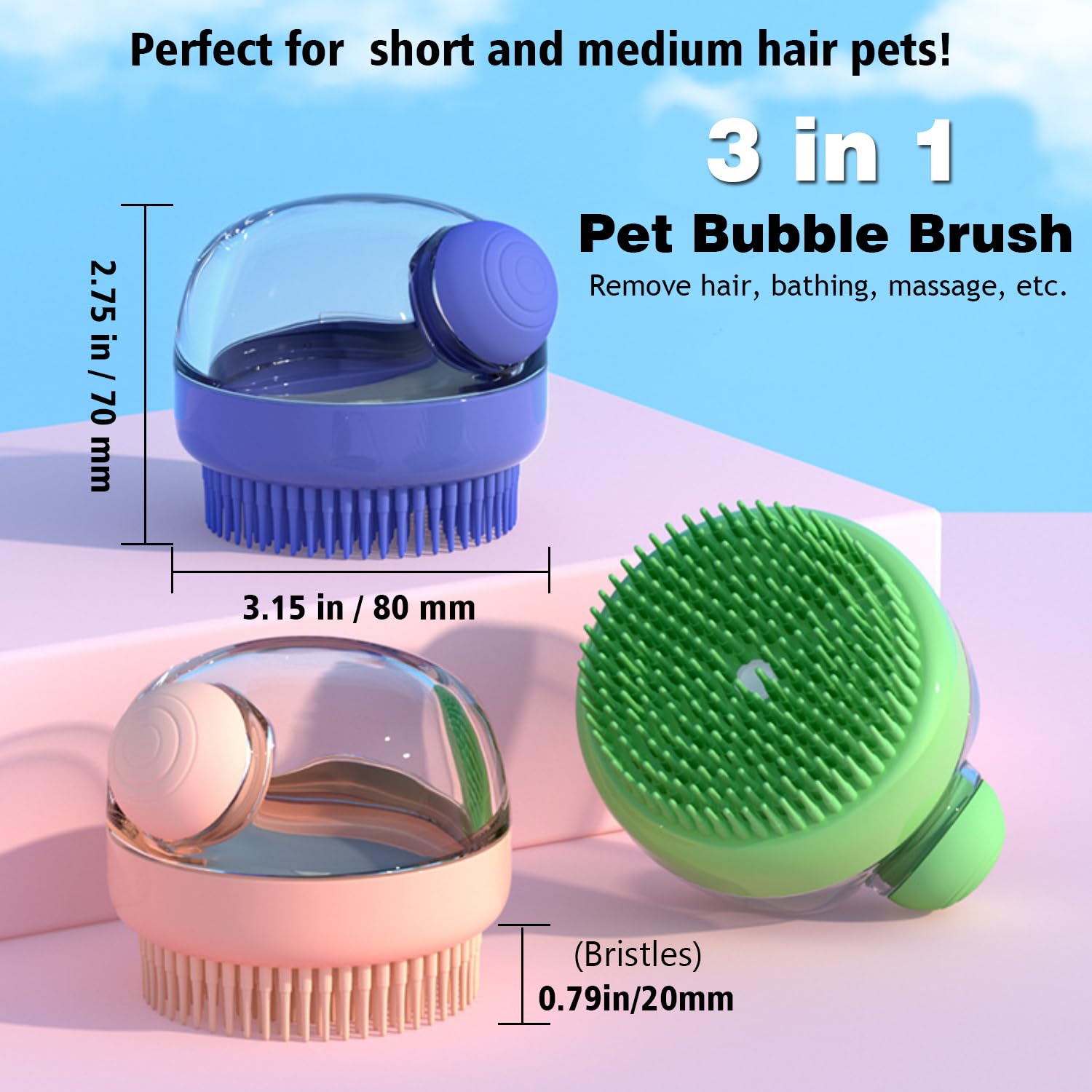 Dog Bath Scrubber Brush, 2 PCS Pet Dog Grooming Massage Shampoo Bath Brush with Soap and Shampoo Dispenser Soft Silicone Bristle for Long Short Haired Dogs Cats Shower - image 2