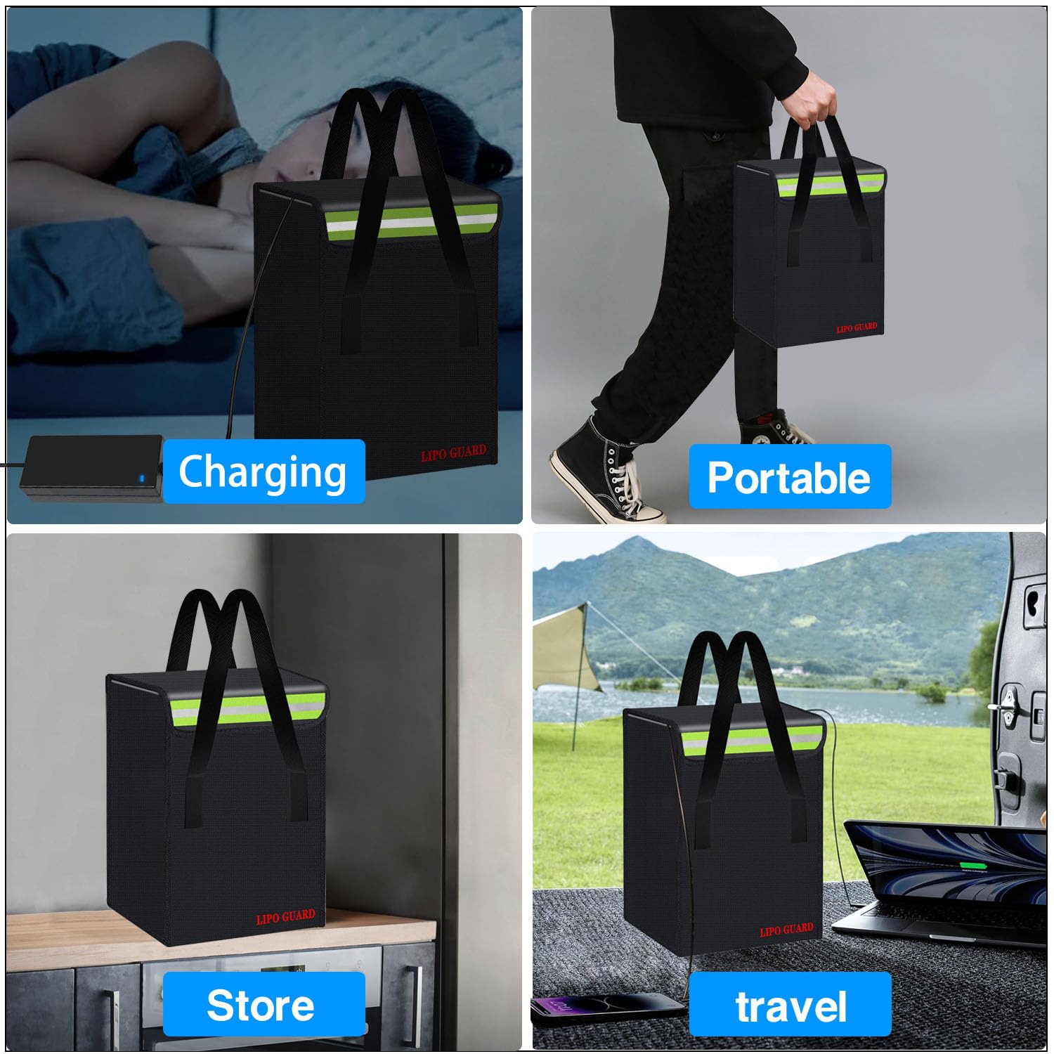 Bolsa de seguridad para batería, bolsa de carga ignífuga, bolsa de batería Lipo de gran capacidad para almacenamiento de batería Lipo, transporte de carga, bolsa de almacenamiento segura