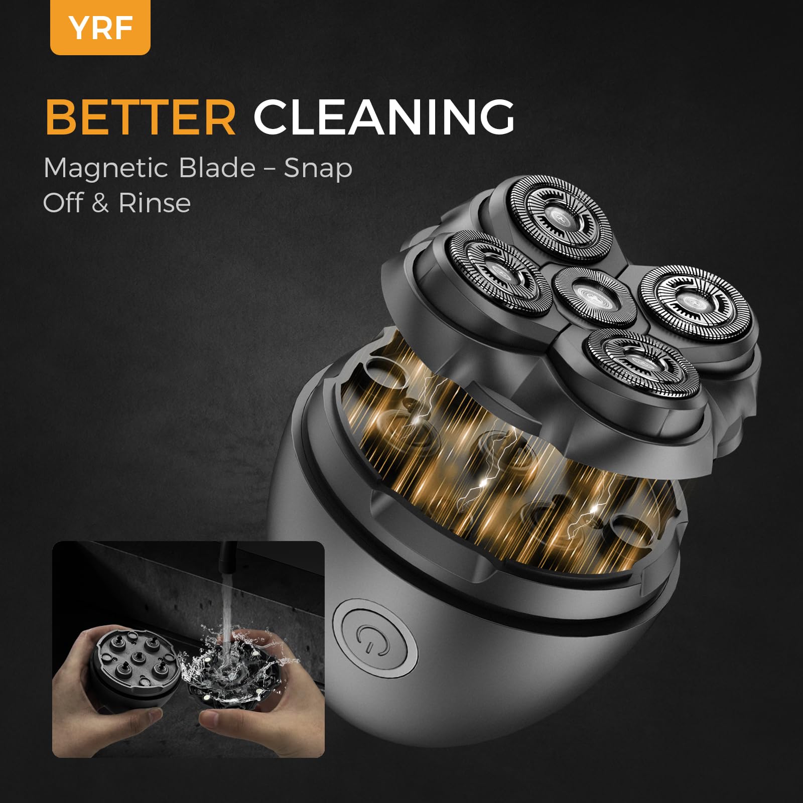 YRF Afeitadoras Cabeza Hombres, Maquina Afeitar Cabeza 5D Flexibles y Magnéticos, USB C Recargable, Autonomía de 2,5 Horas, Afeitadora Eléctrica de Cabeza para Hombres Calvos en Seco y Húmedo