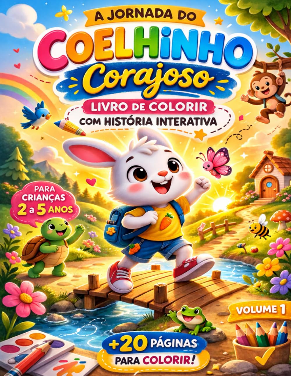 A Jornada do Coelhinho Corajoso: Livro de colorir com história interativa (As aventuras emocionais de Tito)