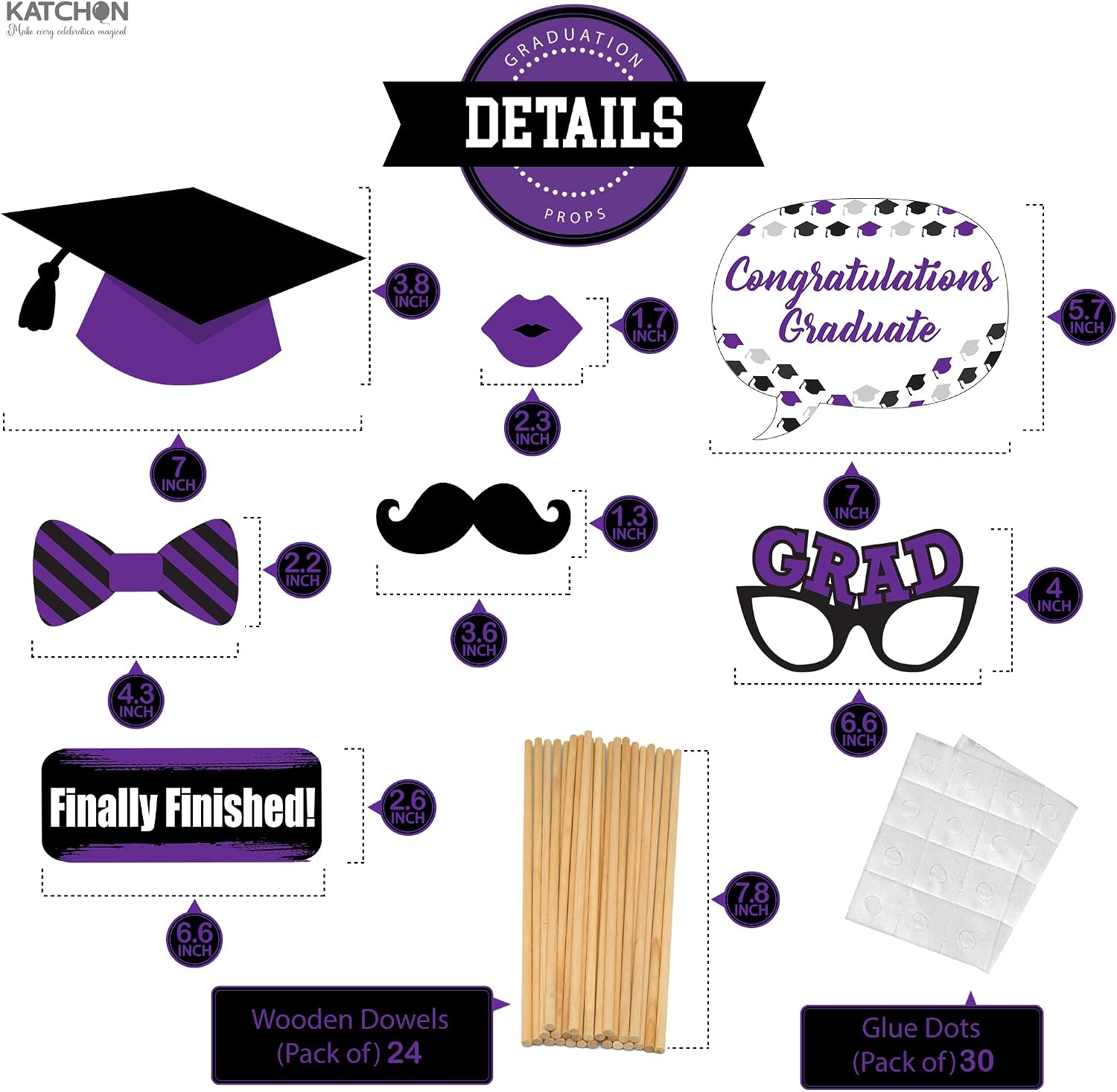 KatchOn, Purple Graduation Photo Booth Props 2026 - Pack of 24 | Purple Graduation Photo Props, Graduation Decorations Class of 2026 | Graduation Picture Props, Grad Party Decorations