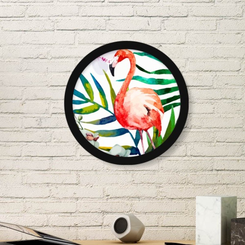 Cadre photo rond bois noir decoration murale fleurs exotiques et peinture plantes tropicales