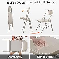 Vista 5 de VINGLI Folding Chairs All Steel Metal Frame, Capacity 350 lbs, Durable Portable and Versatile for Indoor Outdoor Use, Khaki, Set of 8