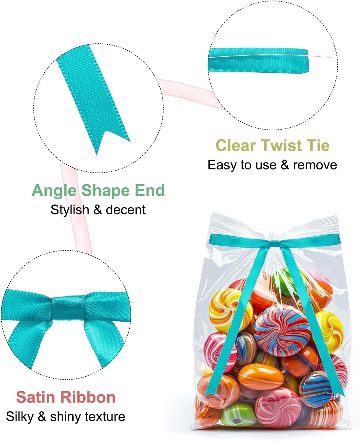 MECCANIXITY 100 Pcs 5x7 Twist Tie Bows Satin Ribbon Bows Wrapping Bows for Craft DIY Sewing Wedding Decor Birthday Party Treat Bags Fresh Blue