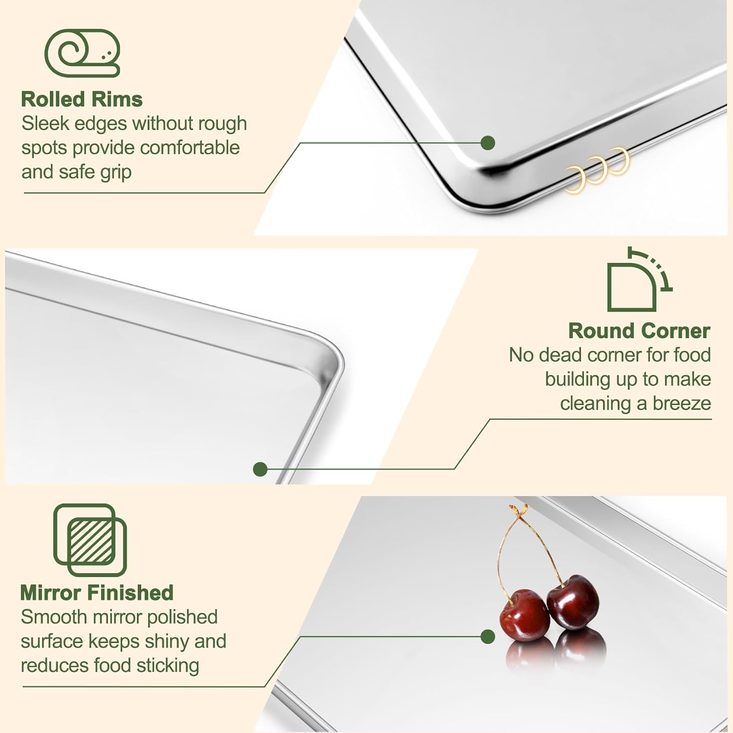 TeamFar Baking Sheet with Rack Set (3 Pans + 3 Racks), 16/12.5/10.5 Inch Stainless Steel Cookie Sheets Baking Pans Trays and Cooling Racks for Cooking Roasting, Non-Toxic & Heavy Duty, Dishwasher Safe - Image 3