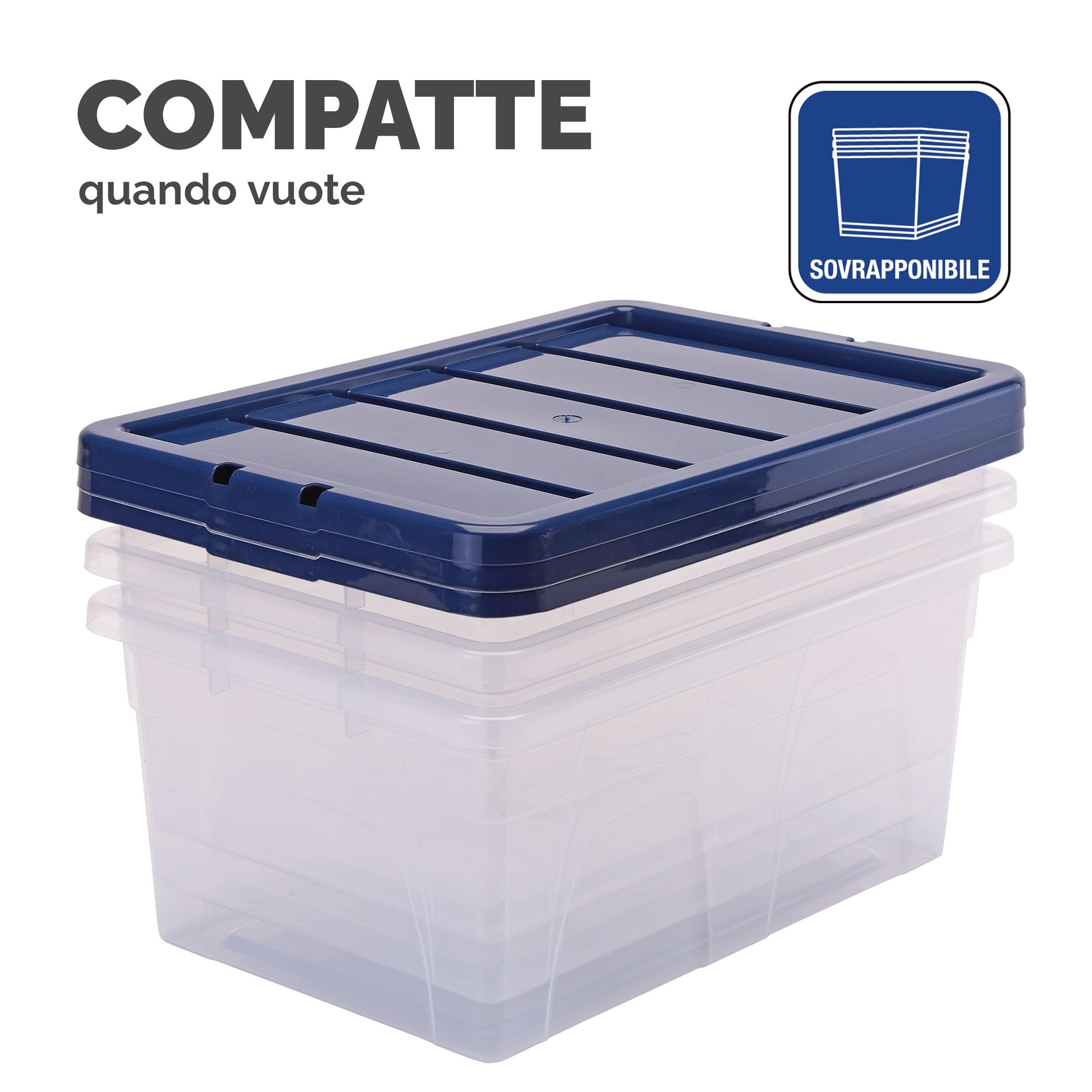 Bankers Box 38L scatole in plastica in confezione da 3, BPA-Free, con coperchi riciclati al 100%, impilabili, coperchio anti polvere, 25x38x56cm, ideali per organizzare la casa e l'ufficio