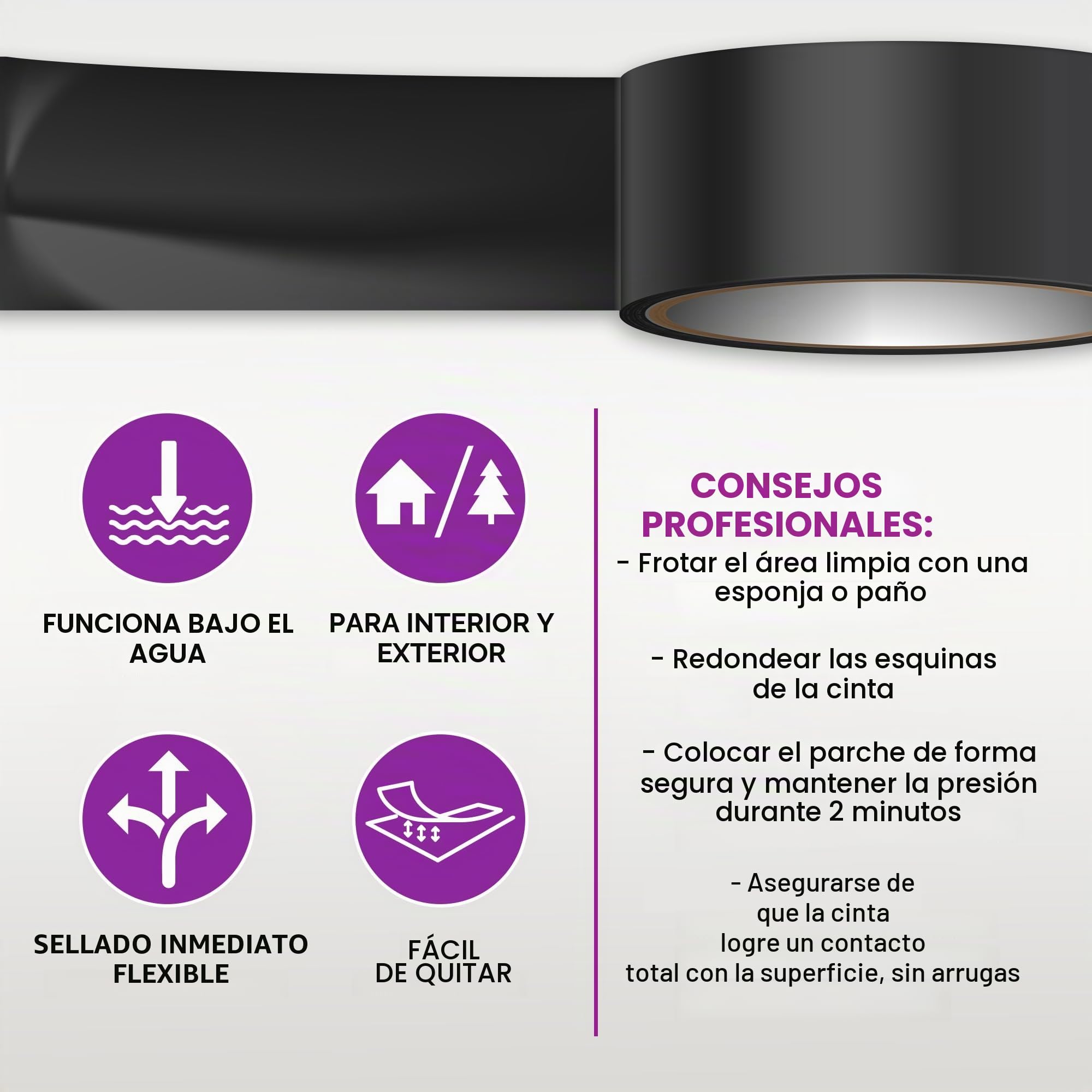 Cinta Adhesiva Impermeable Extremadamente Fuerte para Exterior e Interior | Cinta de Reparación de Tejados | Cinta Adhesiva Resistente a los Rayos UV | Autosellante (5cm x 2.5m)