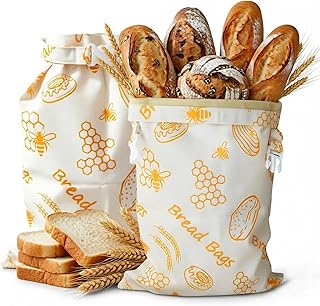 Bienenwachs Brotbeutel, 2 Stück Wiederverwendbare Brotbeutel Leinen 43×33 cm, Natürliche Bienenwachs Beschichtete Baumwoll Aufbewahrungsbeutel für selbstgebackenes Brot und Backwaren