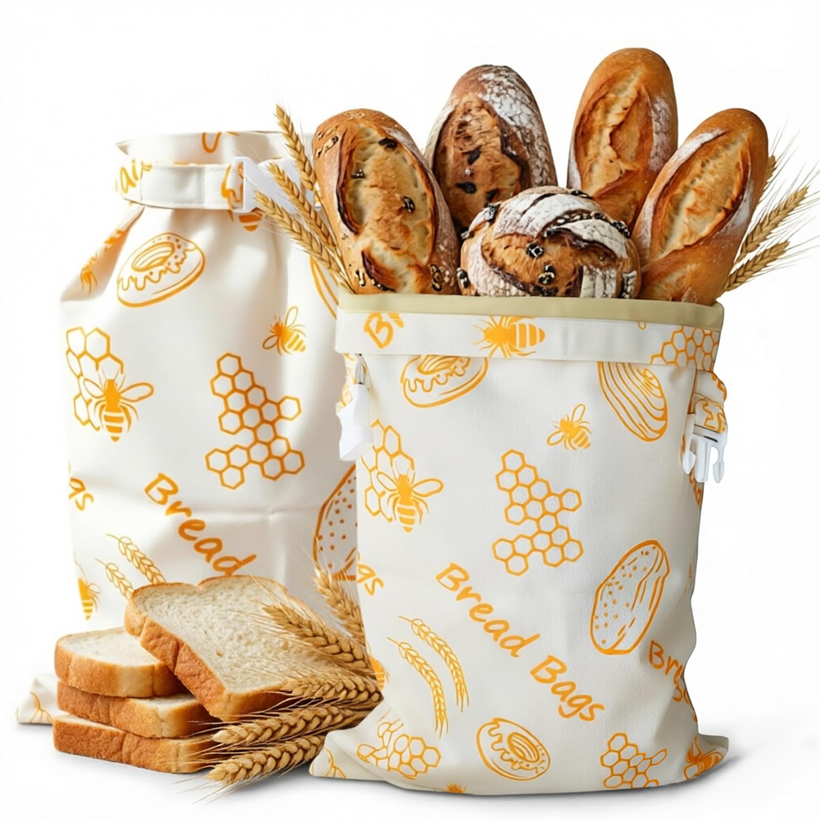 AirBanish Bienenwachs Brotbeutel, 2 Stück Wiederverwendbare Brotbeutel Leinen 43×33 cm, Natürliche Bienenwachs Beschichtete Baumwoll Aufbewahrungsbeutel für selbstgebackenes Brot und Backwaren