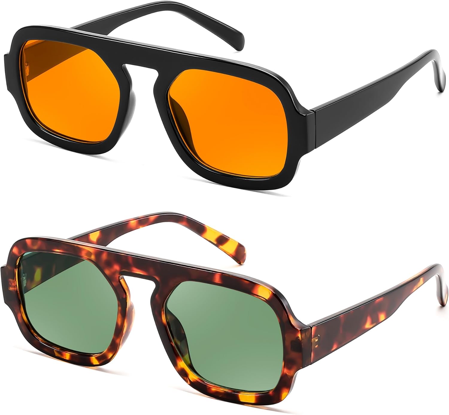 FEISEDY Retro Square Aviator Sunglasses Women Men 70s Vintage Trendy Plastic Frame Sun Glasses B4158