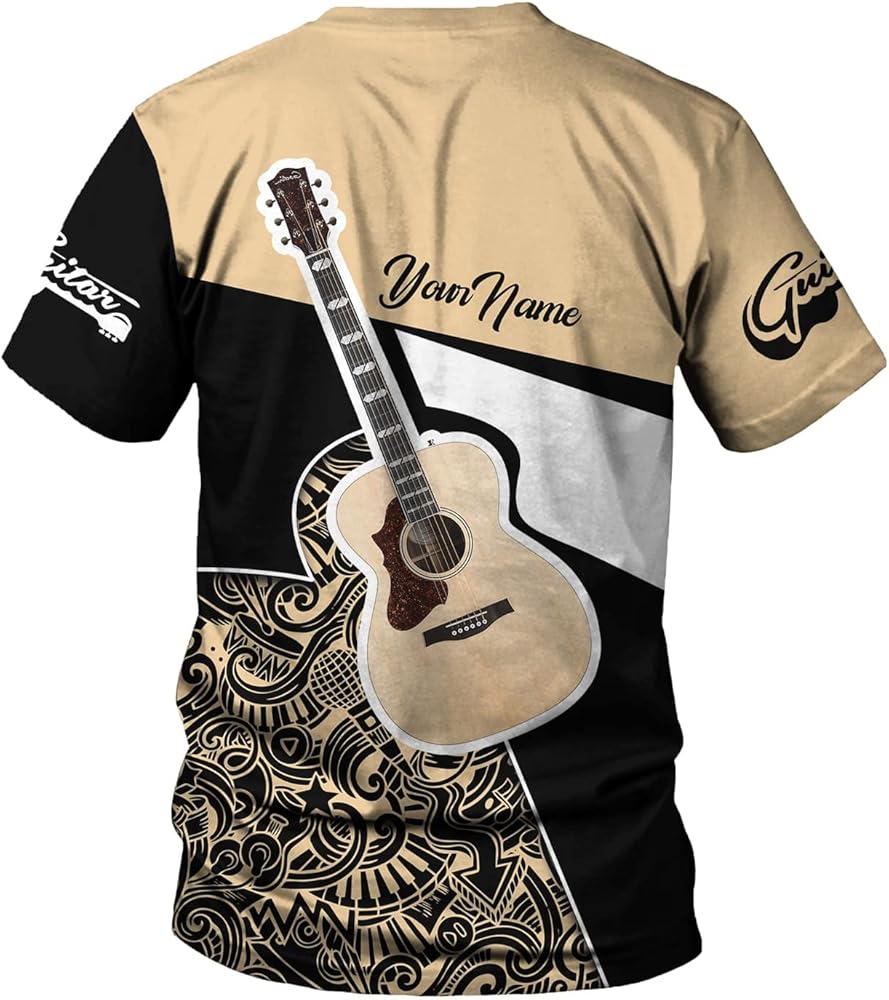 JEATHA Camisa De Manga Corta Con Estampado De Guitarra, Estilo Casual, Con Botones Y Bloques De Color, Para Vacaciones, Azul Marino, M