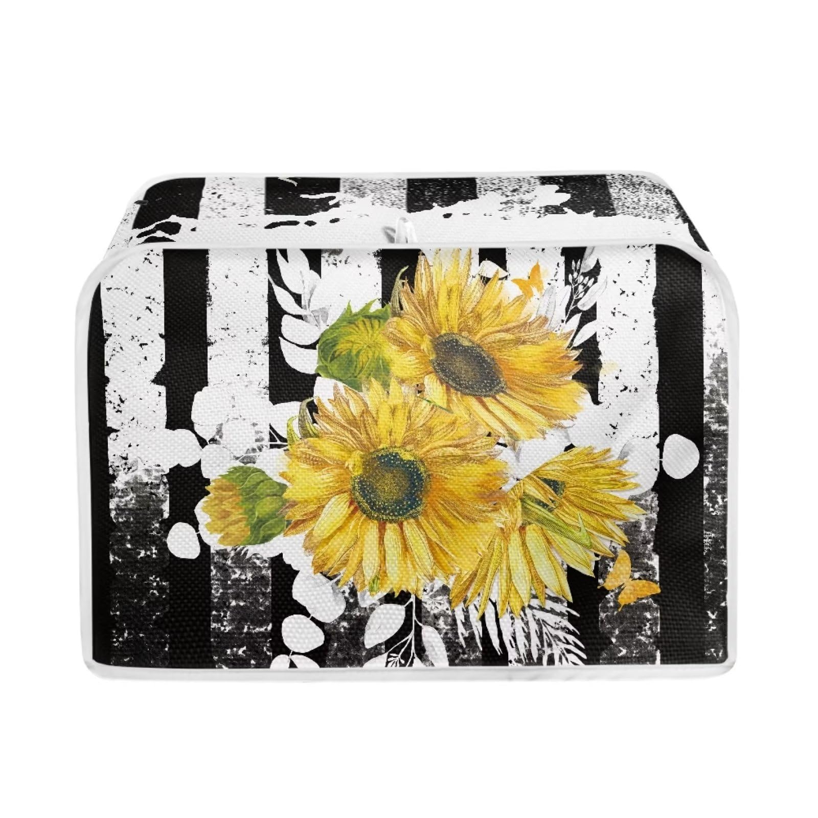 JSLXYYBQ Black and White with Yellow Sunflower Print Kitchen Toaster Cover, 2/4 Slice, Spandex, Not Water Resistant