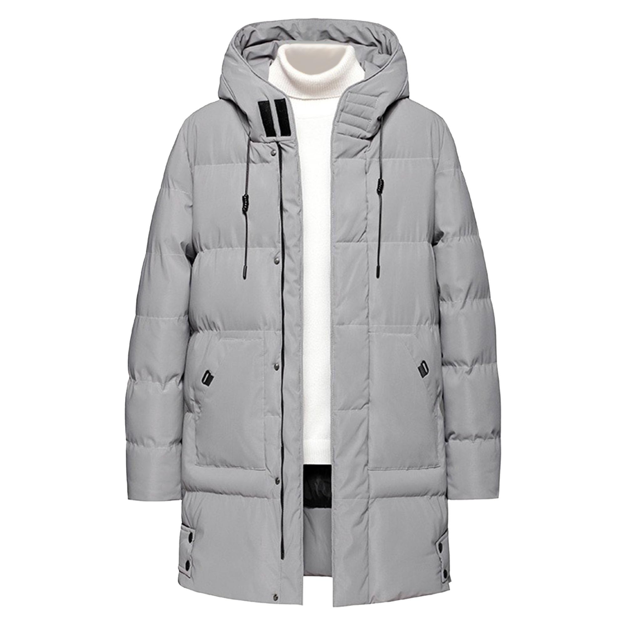 Maiyifu-GJ Mens Puffer Jacket Long Winter Parka Coats Windproof Thicken Hooded Quilted Padded Jackets Warm Outerwear