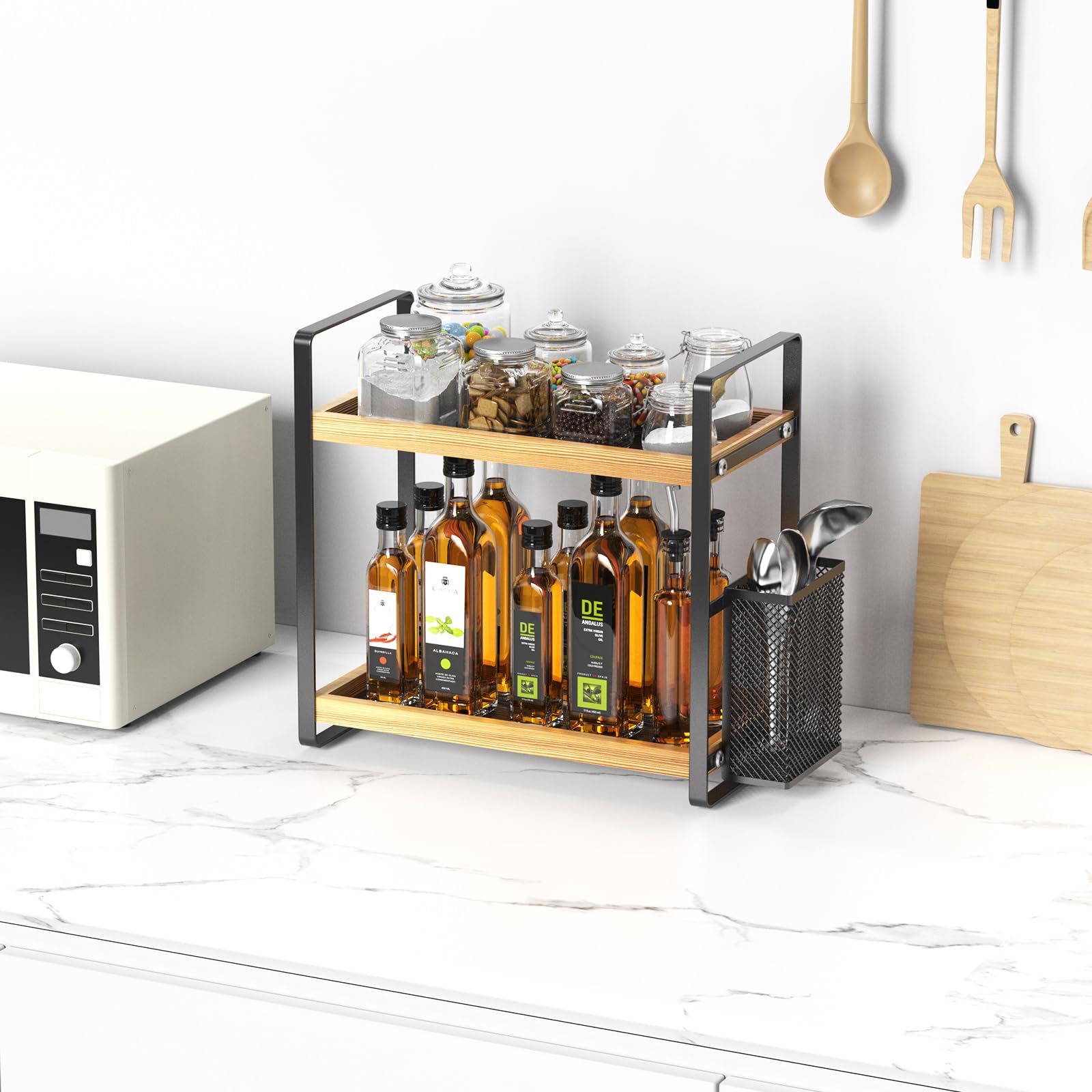 LEMIKKLE Accessoires de bar à café et porte-gobelets, organisateur et rangement de cuisine, étagère à épices pour comptoir, cuisine (panier)