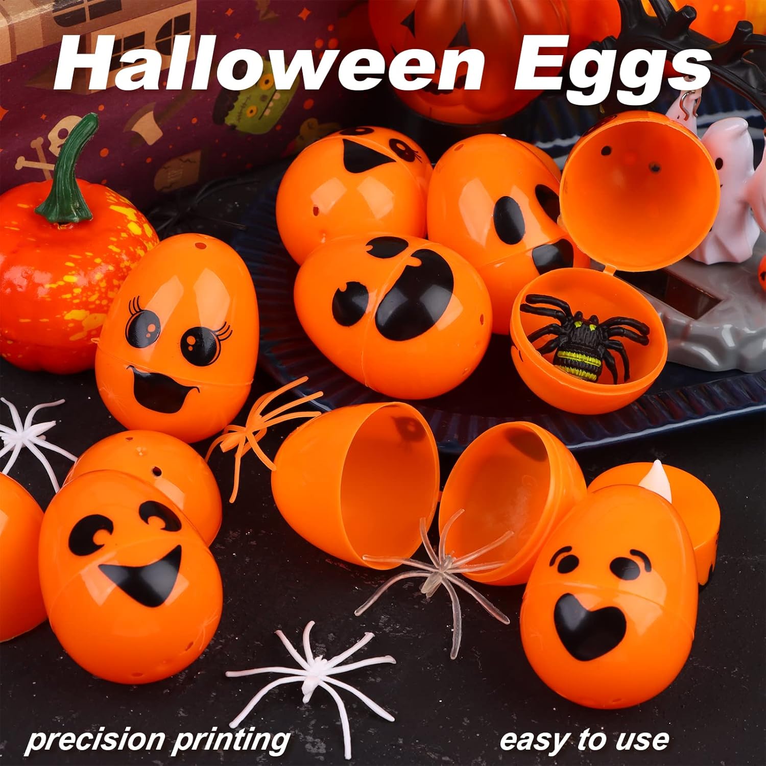 72 Pcs Halloween Eggs Orange Plastic Easter Eggs Candy Treats Holder Halloween Party Favor Empty Crafts Basket Stuffers for Party Hunt Games Goody Bag Filler Reward Over 3 Years Old