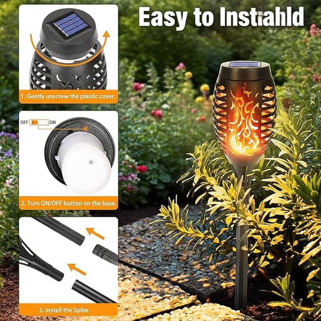Solar Torch Lights Outdoor, IP65 Waterproof with Realistic Flickering Flame - Auto On/Off Garden Lights for Patio, Yard, Pathway, Enchanting Party Decor (12Pack)