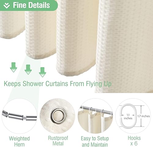 Vista 141 de Dynamene Cortina de ducha larga de tela negra – Cortinas de ducha de tela alta y resistente con textura de gofre, juego de cortina de baño de lujo