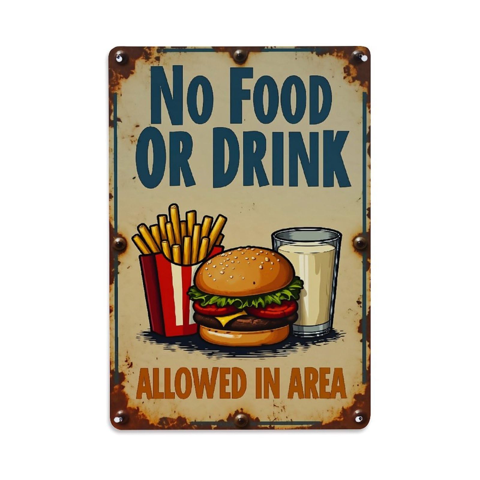 Jdyaojiesheng Vintage No Food Or Drink Allowed Tin Sign Retro Metal Wall Decor Metal Poster, Home Bar Garage Farmhouse Cafe Wall Art Decoration 8X12inches