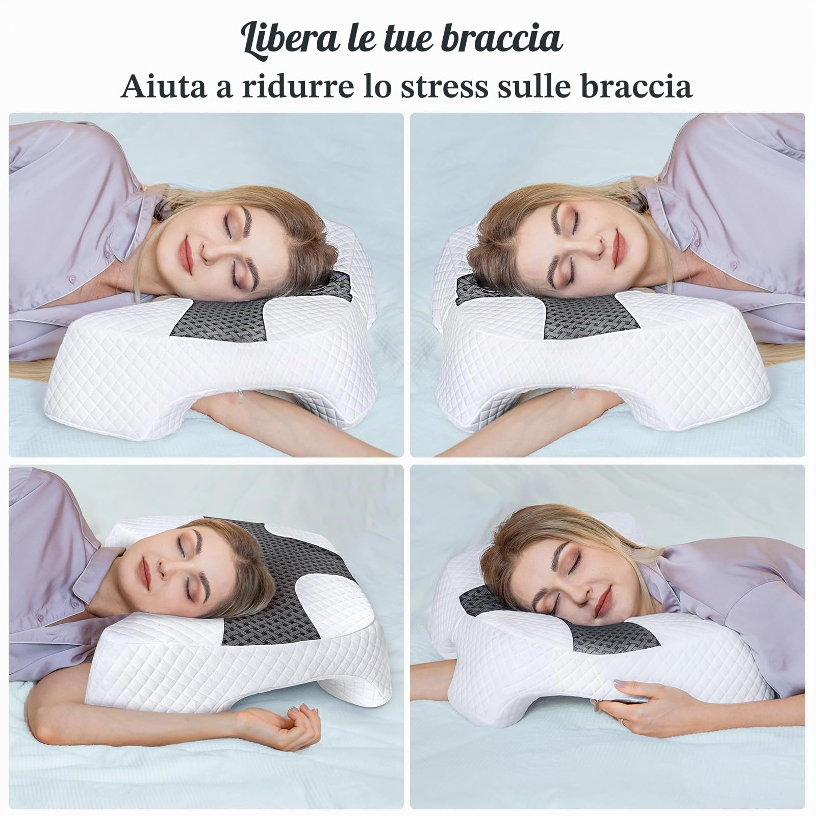SAHEYER Cuscino Braccioli in memory foam, Cuscino Ergonomico per il sonno laterale, Cuscino Ortopedico Cervicale adatto per dormire in posizione laterale, supina o prona, Nero