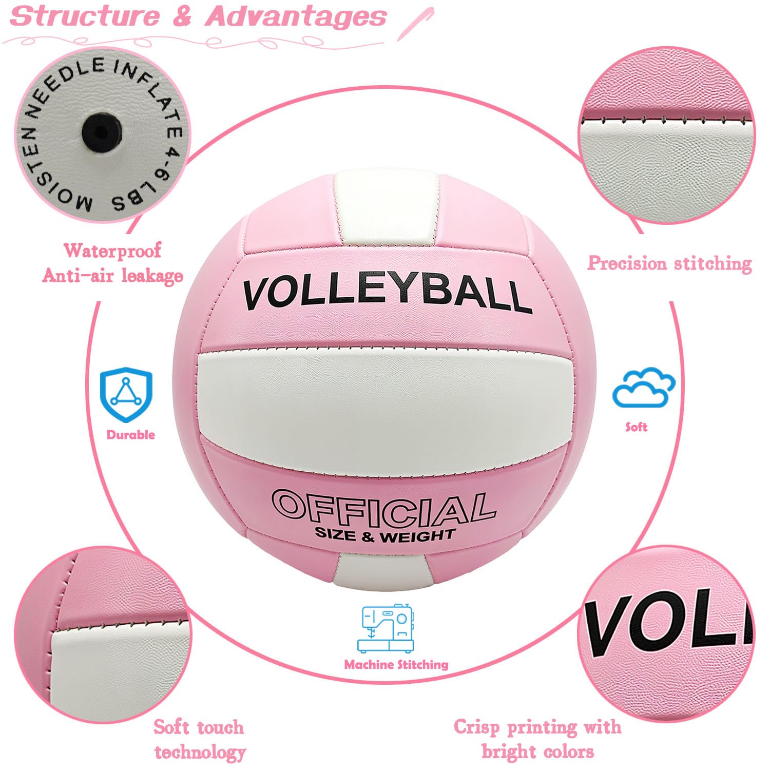 Voleibol oficial tamaño 5 para interiores y exteriores, voleibol suave para niñas, niños, adolescentes, adultos, playa, piscina, gimnasio, entrenamiento y principiante