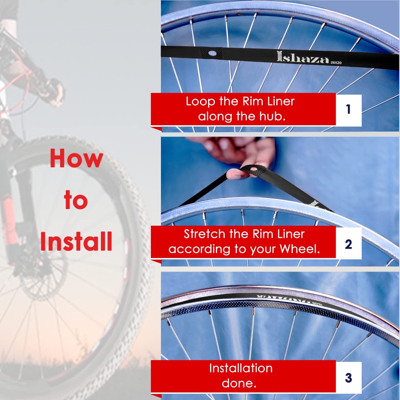 26 Inch Bike Tires Ishaza 26x20mm Red Bicycle Rim Strip 2-Pack