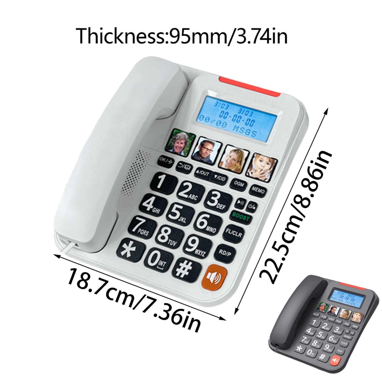 Suoneria regolabile e volumi telefono con filo con 1 chiave aumenta la funzione per accessori telefonici di casa e ufficio