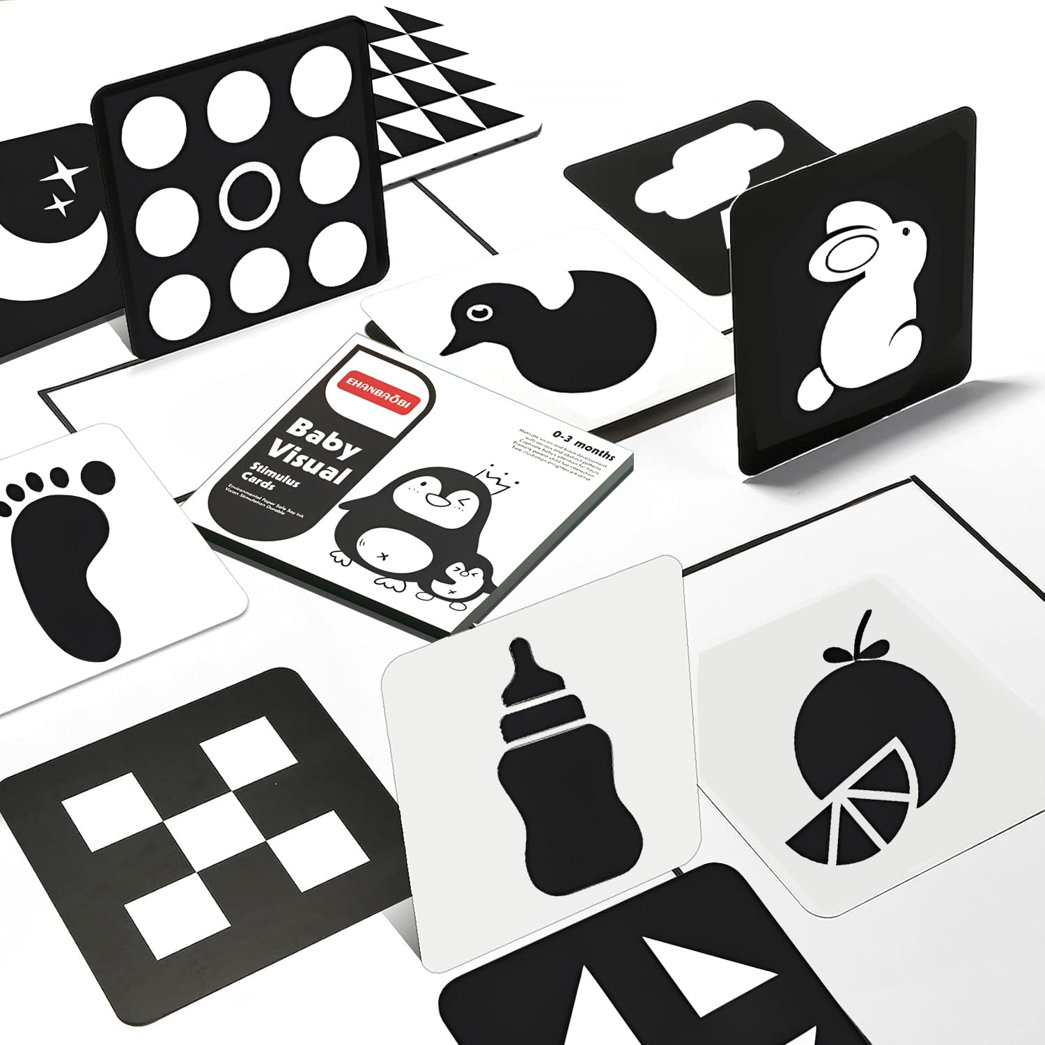 JOOZLEWELT Sensory Toys Cards, Black and White Newborn Brain Development Toy, Visual Stimulation Learning Activity for 0-3 Months, 40 Pages 5.5 x 5.5 Inches Education Baby Gift