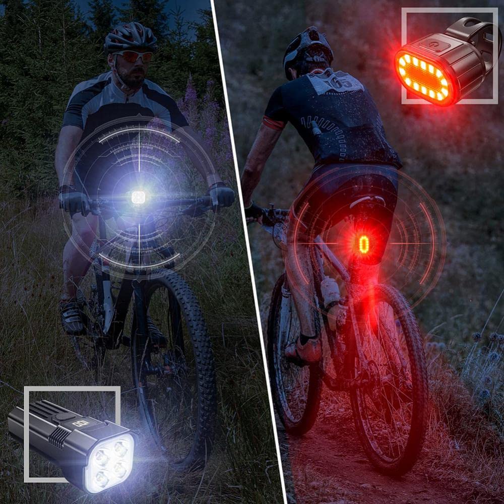 TIORU 5000Mah Luces De Bicicleta USB Recargable Led Bicicleta Luz Trasera Delantera Faro Trasero Conjunto De Luces Traseras Linterna De Ciclismo Accesorios De Bicicleta