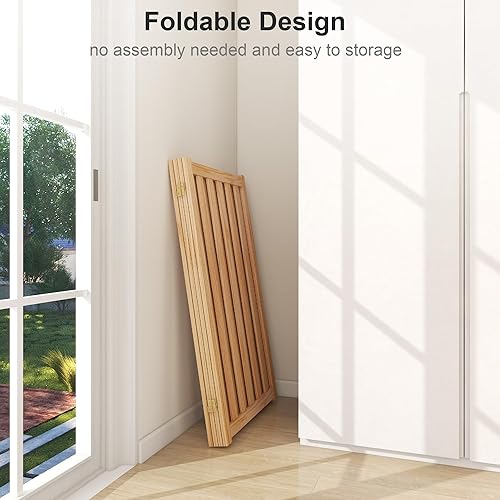 Miniatura 5 de Puerta independiente extra alta de 36 pulgadas de altura para mascotas, valla de seguridad plegable de madera maciza con 2 pies de apoyo, ideal para