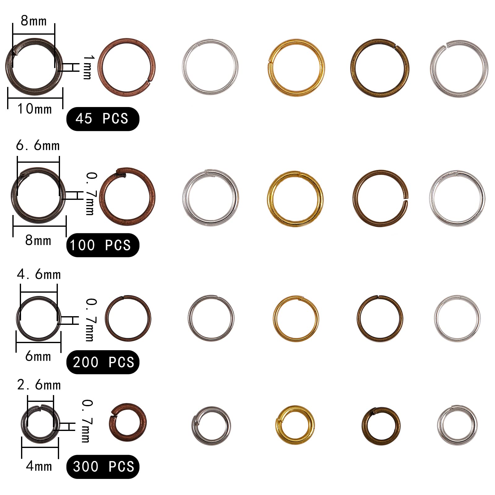 WEWAYSMILE Jump Rings for Jewelry Making 3870 Pcs Open 4mm 6mm 8mm 10mm Clear/White Unfinished Jewelry Making Supplies Kit