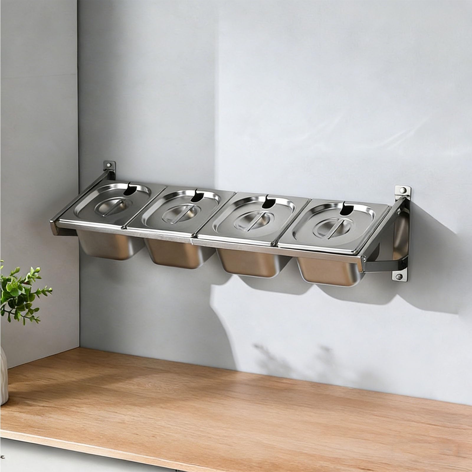 Stazione per pizza con coperchi, organizer per spezie da parete, in acciaio inox, estensibile, per cucina, ristorante, buffet, negozio di tè al latte