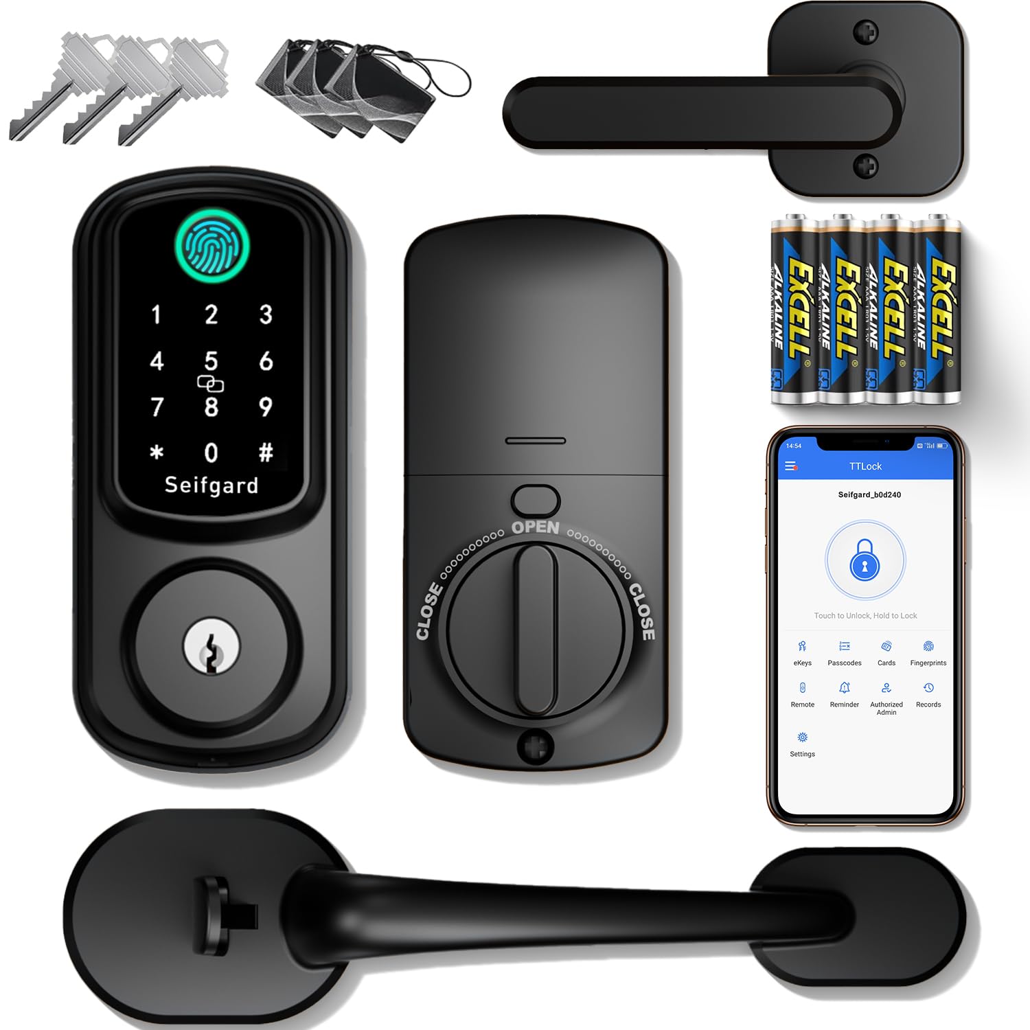 Seifgard Keyless Entry Door Lock Deadbolt with Handle Set, Smart Door Lock for Front Door, Auto Lock Compatible with Alexa, Black