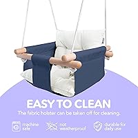 Vista 6 de CaTeam - Columpio de lona para bebé, silla colgante de madera con cinturón de seguridad, silla de columpio para bebé duradera, columpio
