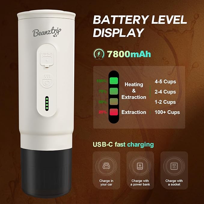 Cafetera Portátil para Espresso con Autocalentamiento, 20 Bar y Batería miniatura 3
