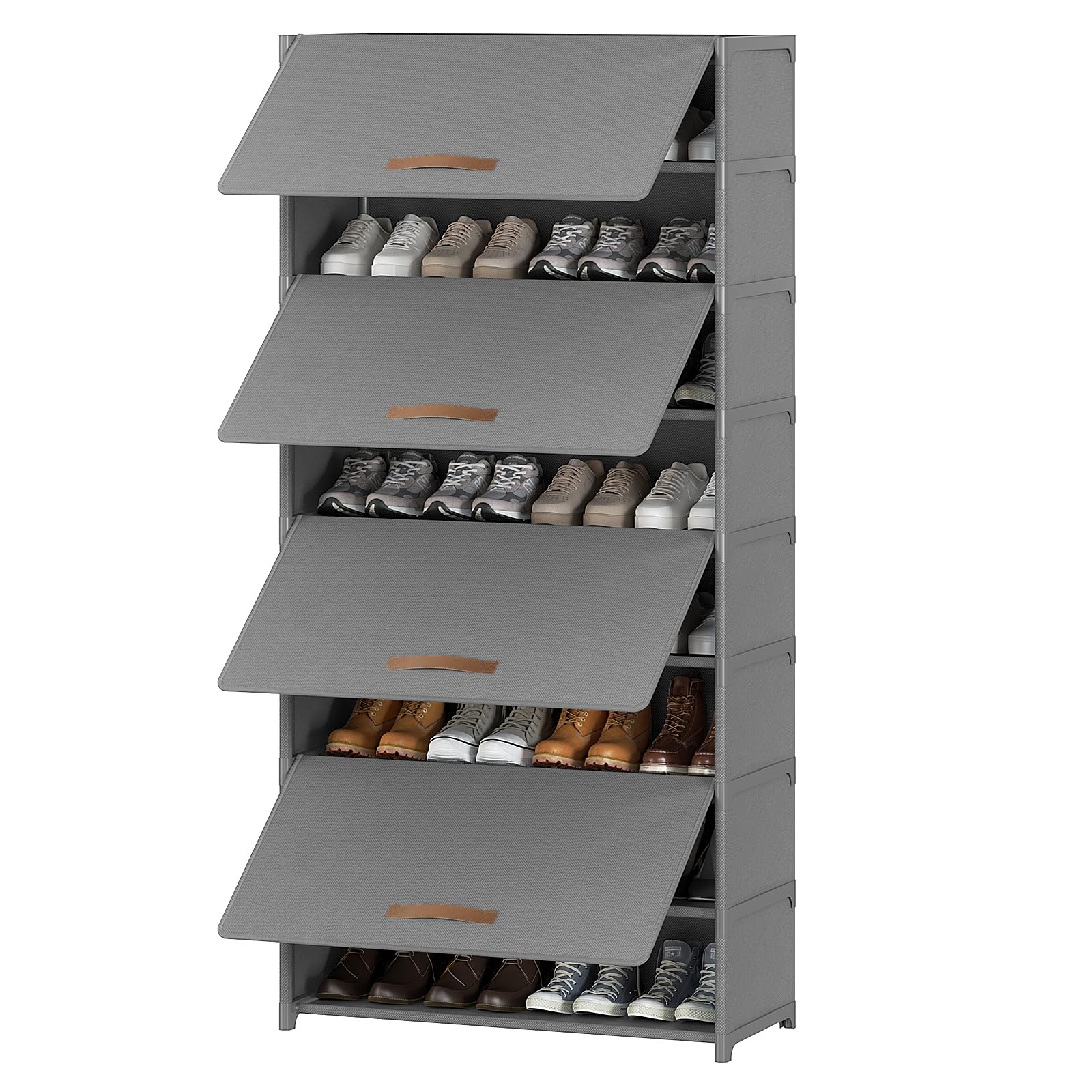 UNITSTAGE Shoe Rack, 9 Tier Shoe Storage Cabinet with Door 36 Pair Plastic Shoe Shelves Organizer for Closet, Entryway, Hallway, Bedroom, Grey