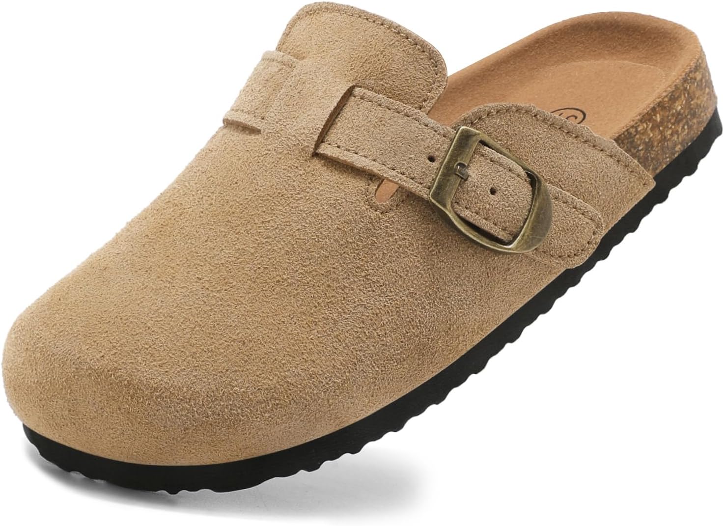 Kids Suede Clogs Boys Girls Mules Cork Genuine Leather Sandals with Adjustable Buckle Slippers Potato Shoe Indoor Outdoor Slip On Slide for Big Kids