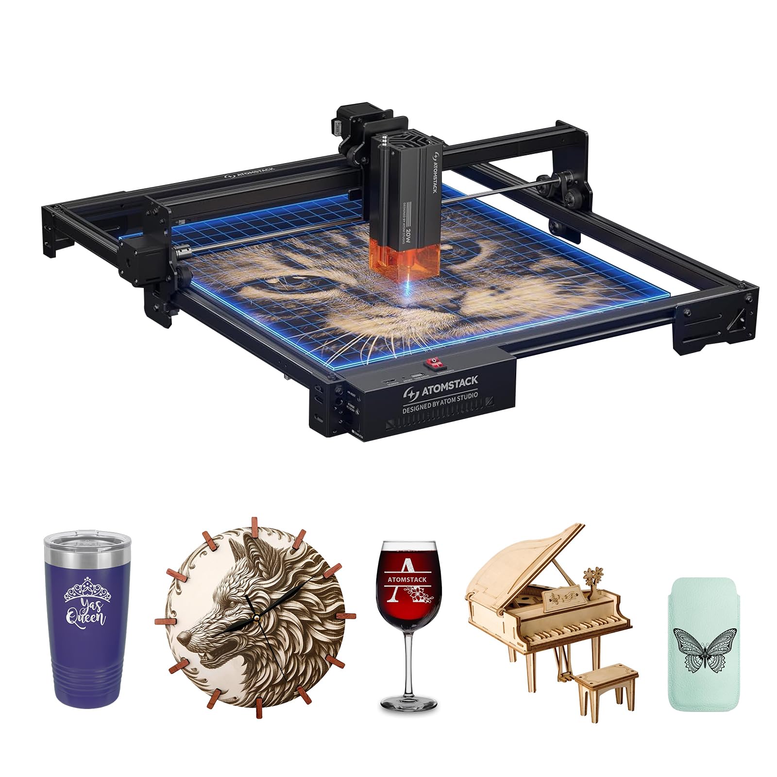 ATOMSTACK A20 Pro V2 Laser Cutter Graveur laser avec puissance de sortie de 20 W, gravure par application, gravure laser à points compressés pour bois, métal, acrylique, cuir, cadeaux personnalisés