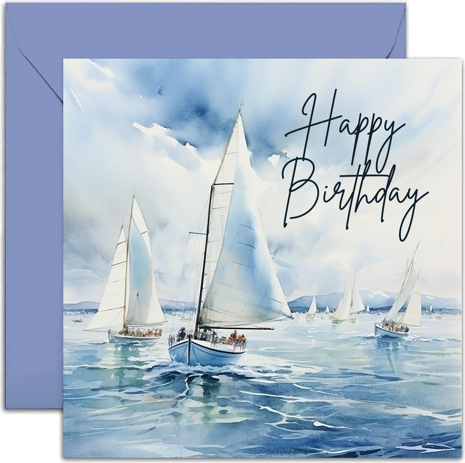Old English Co. Sailing Boat Birthday Card for Him - Sailing Regatta Scene Birthday Card for Men - Sail Boat Birthday Card for Dad, Grandad, Husband | Blank Inside with Envelope