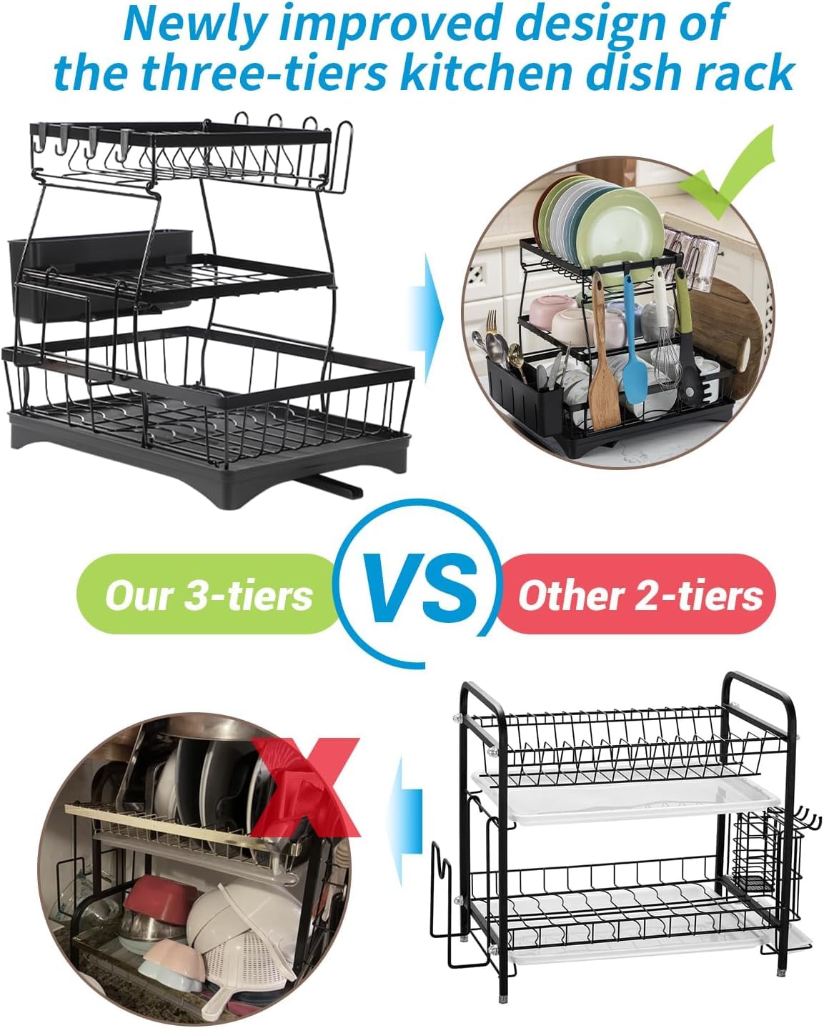 Metal Dish Drying Rack - 3 Tier with Utensil Holder -6 Metal Dish Drying Rack - 3 Tier with Utensil Holder -6