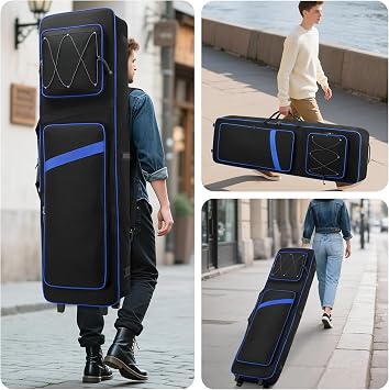 BOSSTIN 88 Key Keyboard Case with Wheels, Rolling Piano Gig Bag, Blue