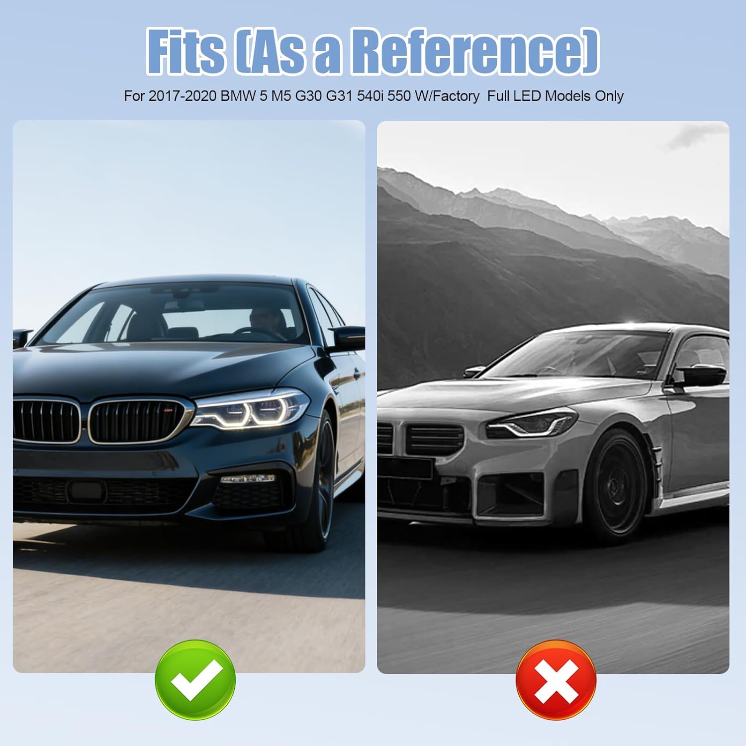 LED Headlight Assembly Left+Right Side for 2017-2020 BMW 5 M5 G30 G31 540i 550, Driver & Passenger Side Head Lights Direct Replacement Headlamps Assy Set Assembly (Left Driver Side)
