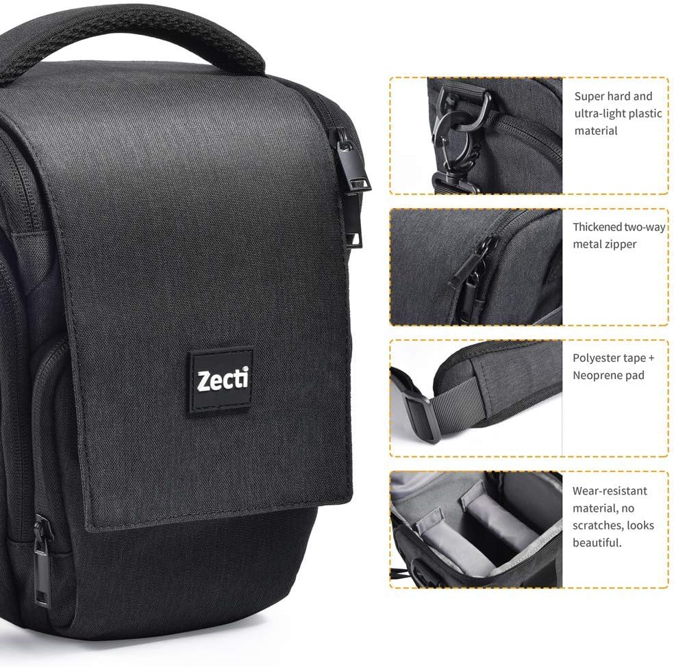 Medium Camera Case, Zecti DSLR Camera Bag Waterproof with Modular Inserts for