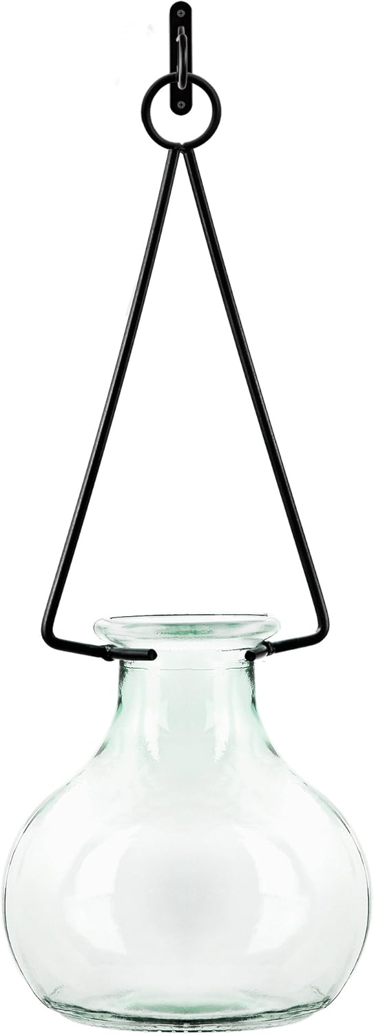 Couronne Company M011-G5492 Gourd Glass Vase & Metal Hanger, 20", Clear, 1 Piece