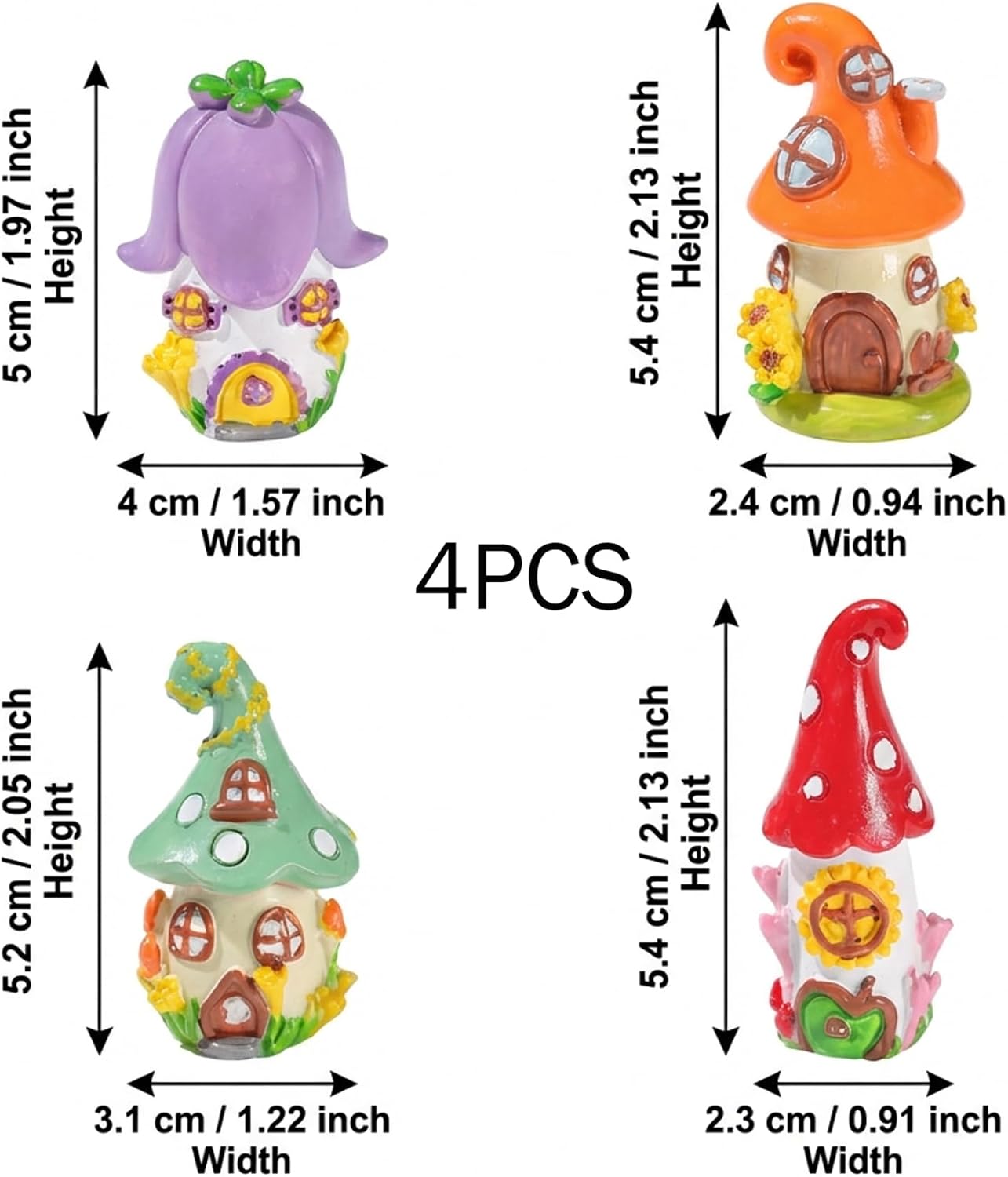 Fairy Garden Accessories Outdoor 4Pcs Fairy Garden Houses, Miniature Colorful Resin Mini Houses Decor for Indoor, Shelf & Tabletop Display image 5