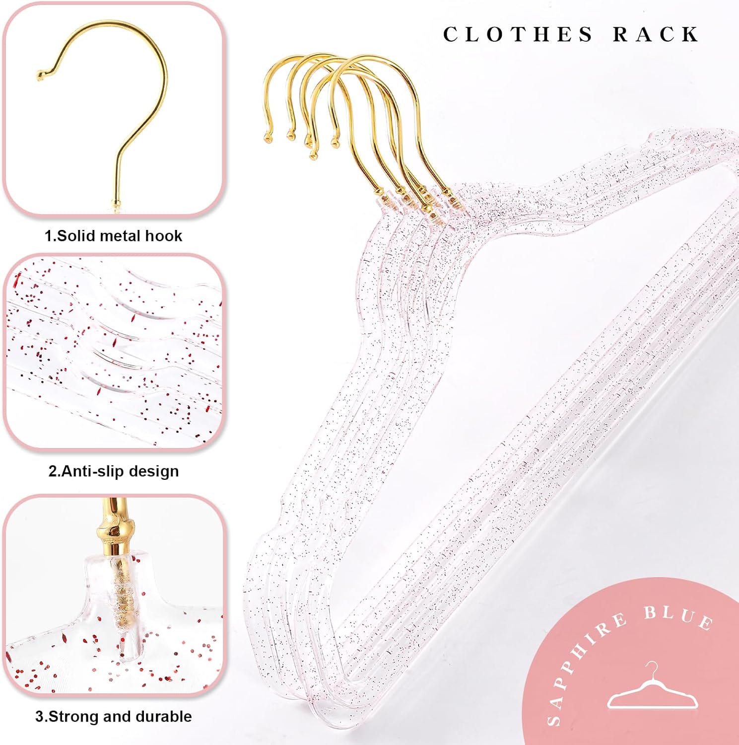 20 Pcs Red Glitter Sparkle Hangers, Ultra-Thin Acrylic Glitter Hangers for Dresses and Suits - Non-Slip Space-Saving (Red) - Image 3