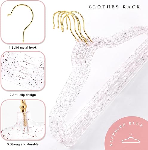 Miniatura 3 de 20 perchas con purpurina roja, perchas acrílicas ultrafinas con purpurina para vestidos y trajes, antideslizantes, ahorran espacio (rojo)