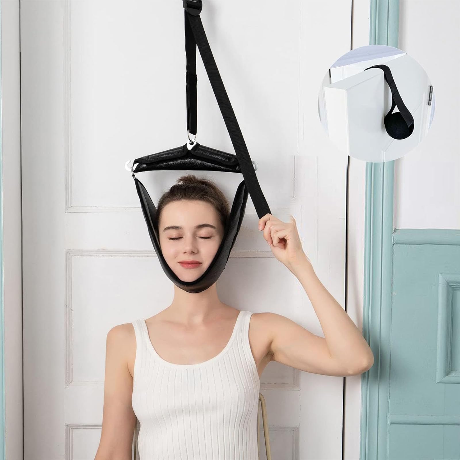 Cervical Neck Traction Device for Home Use, Portable Over Door Device for Neck Pain Relief, Over The Door Cervical Traction Device, for Neck Decompression, Spine Stretching, Home Physical Therapy