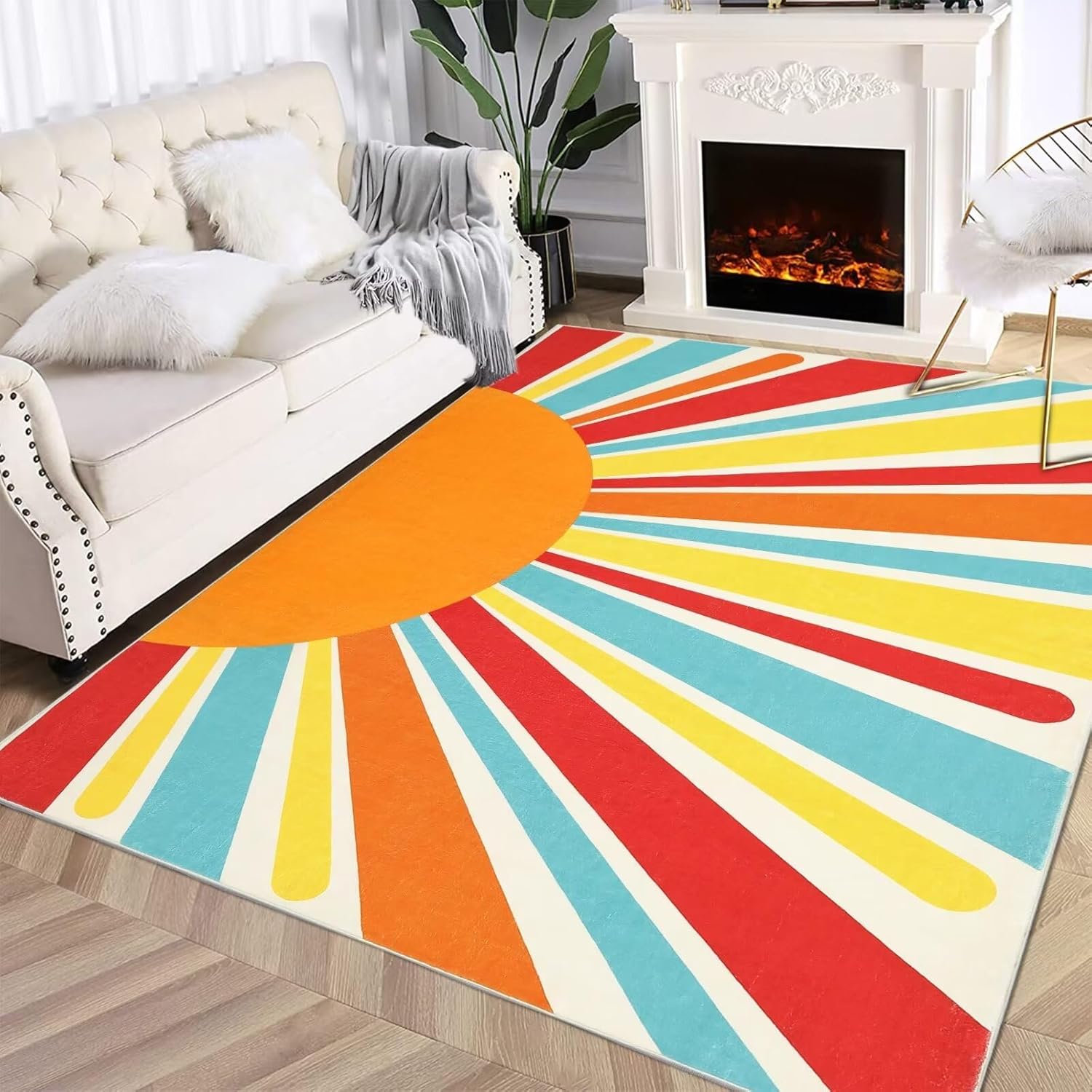 Amazon.com: GlowSol Colorful Washable Rug 5X7 Sun Area Rug Colorful ...