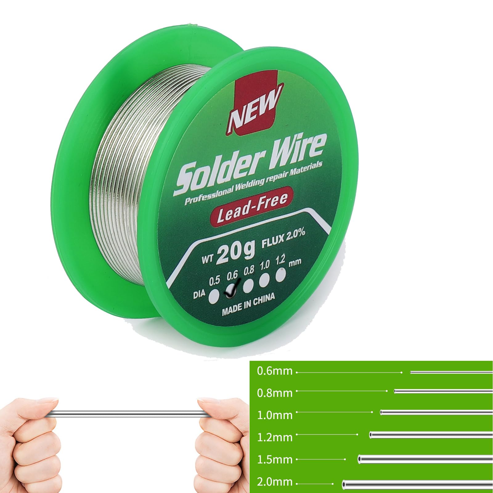 Filo per Saldatura Senza Piombo,30g Filo Sottile Sn99.3 Cu0.7 con Anima in Colofonia da 0,6 mm, Filo Elettronico Più Flusso (0,6 mm 20g)