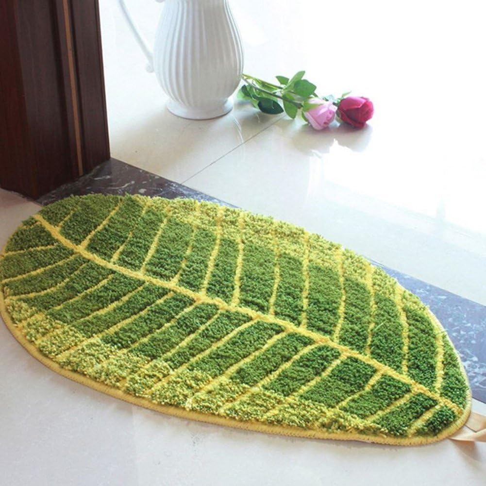 vanyear Soft Polyster Superfine Fiber Non-Slip Carpet Banana Leaf Designs Doormat Bathroom Floor Rug (17.7x29.5 Inch, Green Banana Leaf)